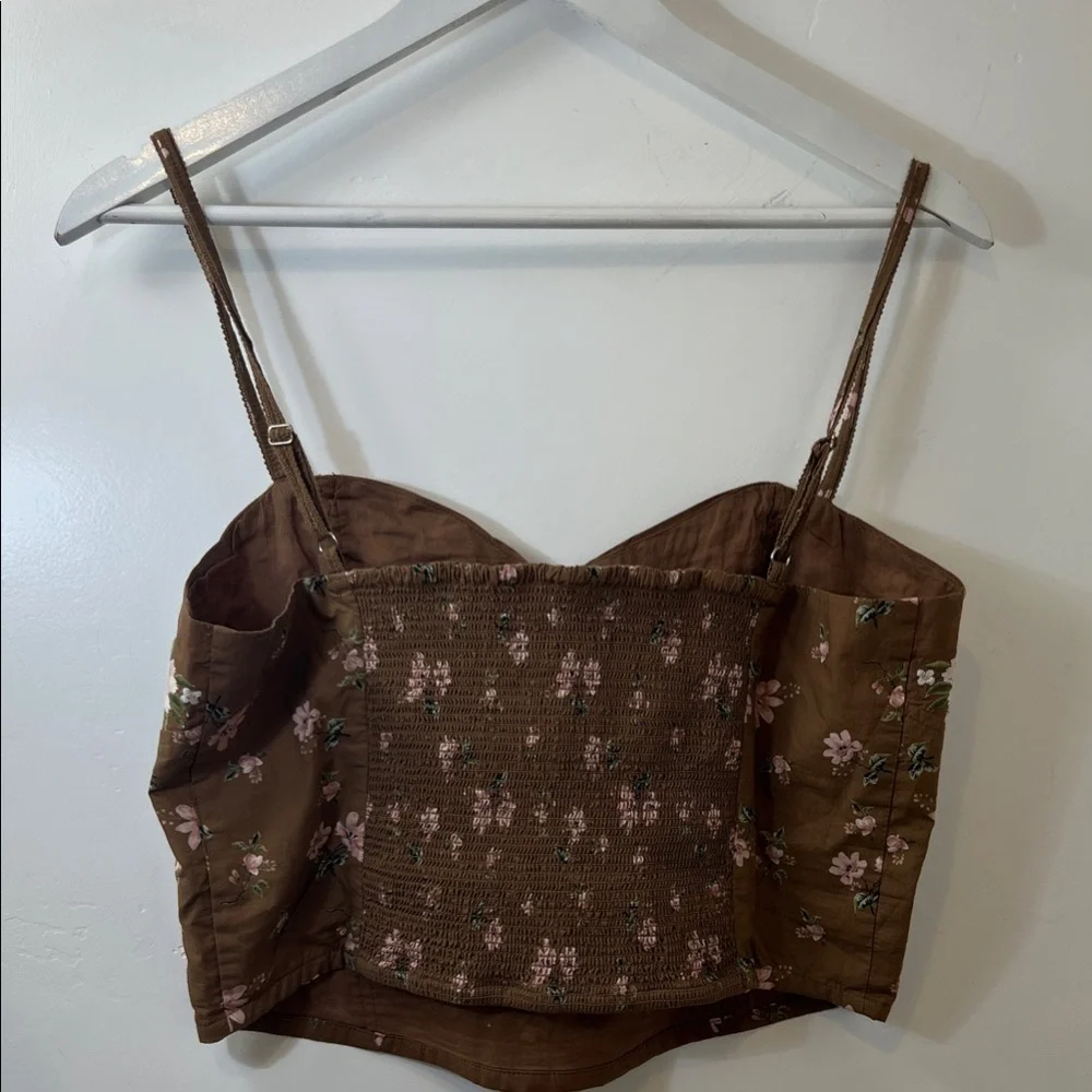 Free People Brown Floral bustier Crop Top sz M - Picture 5 of 10